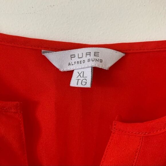 Alfred Sung Pure Red Hi/Lo Semi Sheer Blouse - Picture 3 of 7